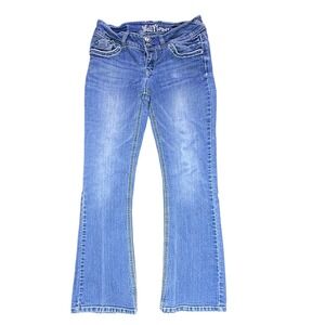 Y2K Wallflower Denim‎ Jeans Juniors Size 7 Blue Embellished Pockets Bootcut